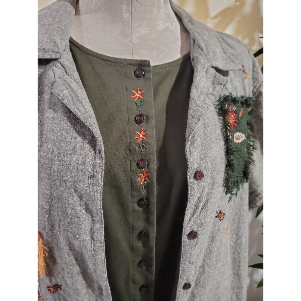 Vtg Bobbie Brooks Layered Embroidered Patch Button Top Size XL Cottage Hippie - Picture 3 of 13